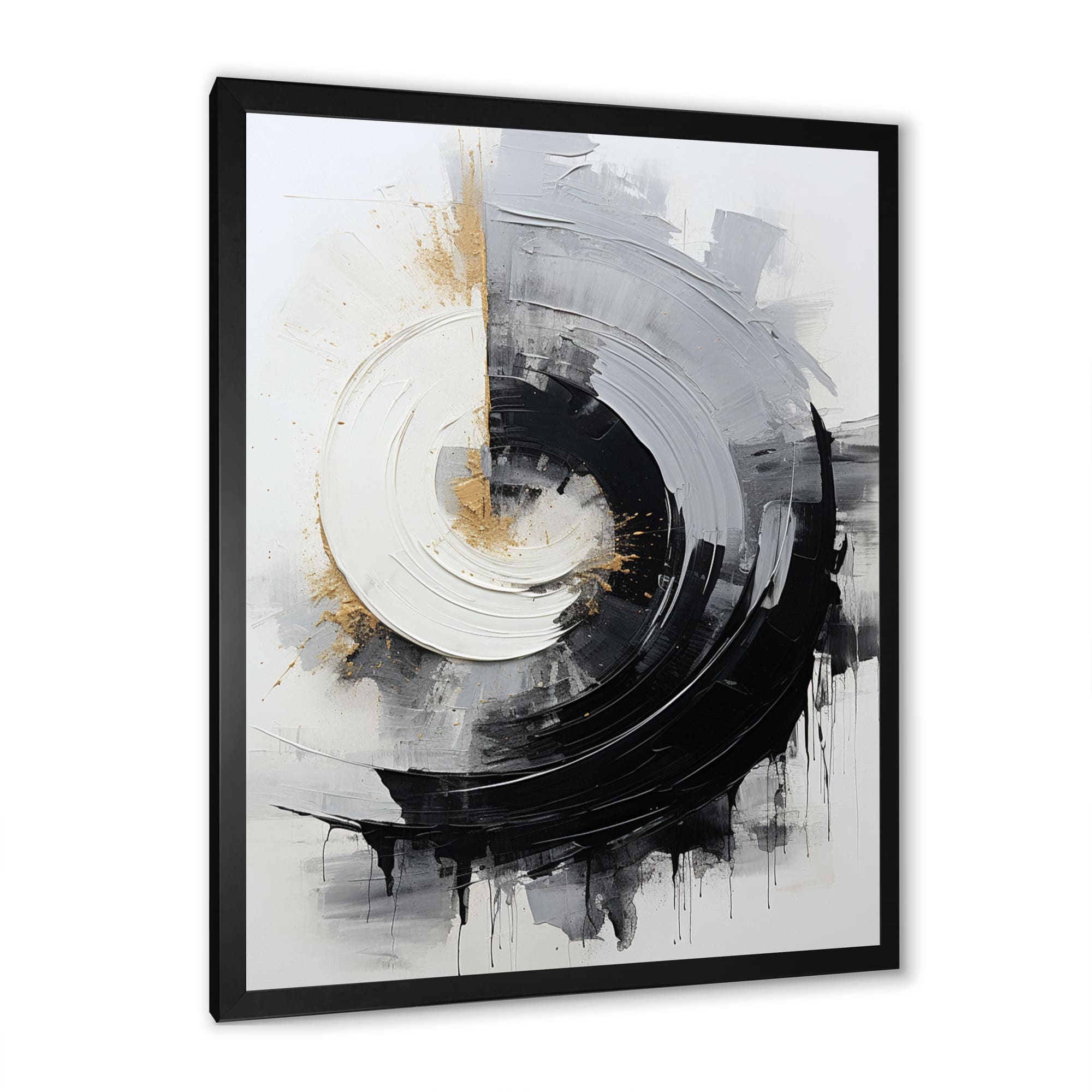 Designart "Black And White Zen Spiral II" Abstract Spirals Framed Wall